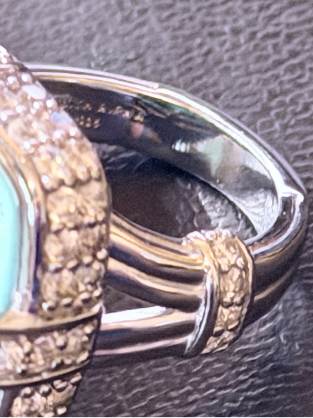 Judith Ripka Turquoise Doublet and CZ, Sterling Silver Cocktail Ring, Size 6 - Picture 8 of 10